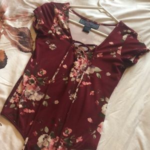 Burgundy floral bodysuit
